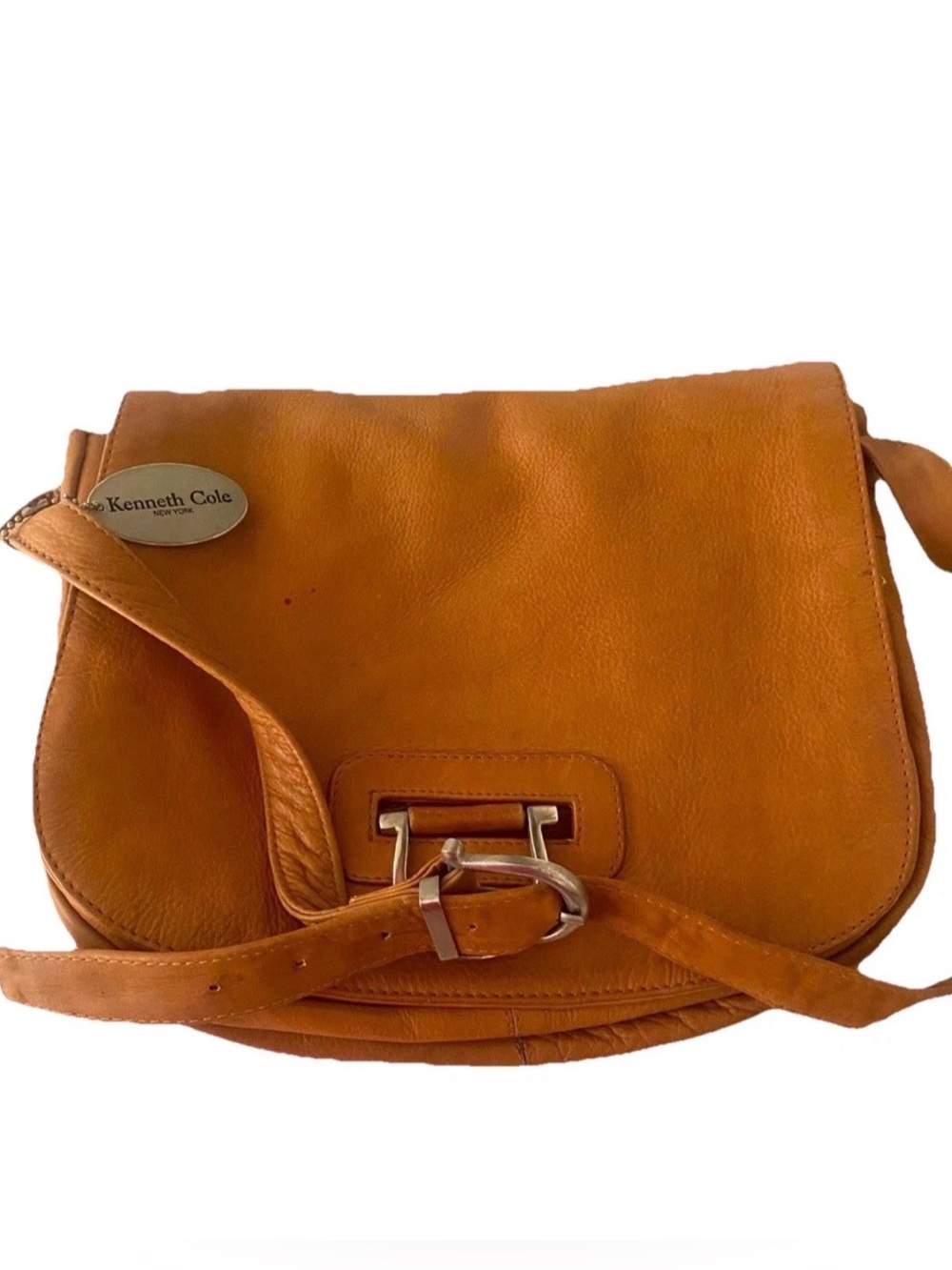 Kenneth Cole Vintage Tan Leather Slouchy Shoulder Crossbody w/ Silver Hardware